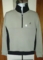 NWT Nautica Men's Pullover Quarter Zip Sweatshirt Pocket Grey & Black Size XS