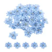 50Pcs Small Ribbon Flowers Satin Ribbon Flowers Mini Fabric Flower Light Blue