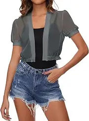 [Famrrifuu] Women's Bolero Chiffon Shoulder Jacket Short Sleeve Summer Short Cardigan Lightweight Bolero Jacket for Dress