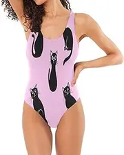 [RPLIFE] Black Cats Pink Women's Bathing Suit, Bathing Suit for Women Tummy Control Honeymoon Bathing Suits for Women
