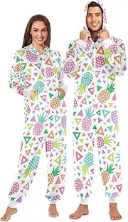 [ZZXXB] Pineapple Geometry Onesie Pajamas for Adult Women Men Long Sleeves One Piece Onesies Hooded Sleepwear S - XL