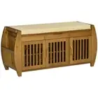 Shoe Bench with Storage Cabinets, Bamboo Entryway Bench with Seating Cushion,...