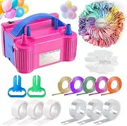 Electric Air Balloon Pump, Portable Balloon Inflator with 100 PCS Macaron Balloons, Tying Tools, 20 Flower Clips, Tape Strip and Dot Glues Balloon Blower for Garland Party Birthday Wedding Decorations