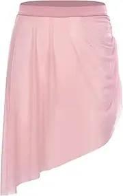 [TiaoBug] Women Side Pleated Ruched Ballet Skirt Pull On Elastic Waist Sheer Mesh Wrap Skirt Solid Asymmetrical Gymnastic Skirts