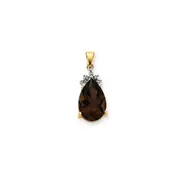 14K Yellow Gold Smokey Quartz u0026 Real Diamond Pendant