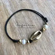 Gold Cowrie Pearl Sea Shell Anklet, Shell Bracelet