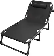 Nap Bed Oxford Cloth Camping Cot, Durable Steel Frame Folding Cot, Portable Folding Bed with Pillow, 4-Position Folding Chaise Lounge Chair Updated Design