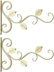 Hanging Bracket Metal Plant Hooks Hanger Iron Wall Hanging Support Basket Holder Gold for Balcony Garden Decor 2PCS Basket Bracket, Metal Plant Hooks, Iron Hanger-