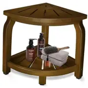 Bamboo Corner Shower Stool for Shaving Legs Foot Rest, Medium Walnut