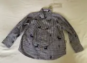 NEW GULLIVER BABY Children Boys Blue Plaid Moose Print Shirt Sz 24M