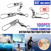 7 size 100pcs Fishing Rolling Barrel Swivel with Interlock Snap Tackle Connector