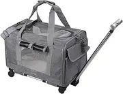 Dog Travel Bag - Soft Pet Carrier with Wheels with Strap, Compact Rolling Case | Lightweight Wooden Frame for Small Cat Dogs, Airline Approved Portable Bag for Travel, Transportation, Everyday Outings