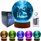 3D Crystal Ball Night Light with 16 Color LED Wooden Base with Remote, 3.15 Inch
