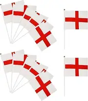 12 Pcs England Flag,St. Georges Day Flags on Sticks Decorations Small St George Decoration English Hand Held Flags with White Pole Accessories,for Car Six Nations Rugby Football Garden Party Decor