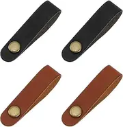 SING F LTD 4PCS Guitar Leather Head-stock Tie Strap Hook with Retro Metal Button Accessories for Acoustic Electric Guitars Ukulele and Banjo (Brown and Black)
