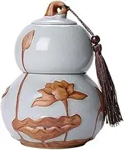 Decorative Gourd Tea Caddy With Airtight Lid And Carrying Handle Ceramic Loose Tea Storage Tin For Coffee Sugar, Nuts, Herb, Spice Container(Gray,Large)