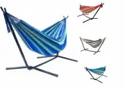 Strip Cotton Swing Garden Portable Hammock Chair w/Stand 3 Colors