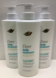 Dove Daily Moisture Damage Therapy 2 in 1 Shampoo & Conditioner, 18 Oz, Lot of 3