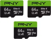 64GB Elite-X Class 10 U3 V30 Microsdxc Flash Memory Card, 3 Count (Pack of 1) -
