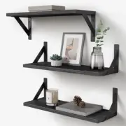 Black Floating Shelves Bathroom Set of 3, Wooden Wall Book Shelves, Rustic Shelf