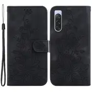 For Sony Xperia 10 V Shockproof Pu Leather Phone Case Imprinted Flower Cover Wallet Stand Shell