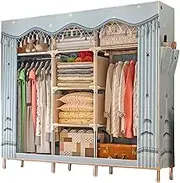 Wardrobe Portable Canvas Wardrobe,Foldable Clothes Closet Storage Organizer for Bedroom,Fabric Wardrobe with Hanging Rail