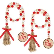 Whaline 2Pcs Valentine's Day Wood Bead Garland with Love Wood Tags Rustic Hea...