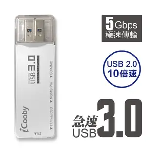 iCooby R202 記憶卡讀卡機 3槽 USB3.0 SD卡 白色