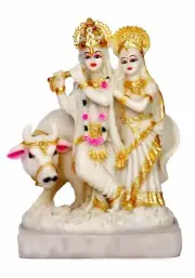Buji Craft Resin Radha Krishna Cow God Idol
