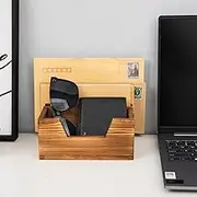 ExoLiry Rustic Brown Wooden Mail Organizer Key Holder Entryway Table Office Desk Multiple Letter Trays Daily Essentials Storage Bin Solid Wood Letter Document File Rectangular Sorter Accessories Home