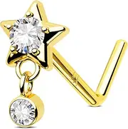 [Jewseen] Nose Stud CZ Nose Star Nose Stud L Nose Shape Jewelry 9ct Yellow Gold Nose Ring Yellow Gold, Yellow Gold
