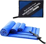 GIOD Microfibre Towel Travel，Camping Towels Set of 3, Quick Drying Bath Towels, Sports Fitness Reversible Fleece Quick Drying Towels for Gym, Pool, Yoga, Beach, Outdoor Travel (Blue)