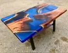 Made To Order Blue Epoxy Resin Slab Dining Table Top Acacia Wooden Room Decors