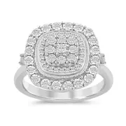 Bevilles Square Halo Ring with 0.15ct of Diamonds in Sterling Silver