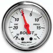 Autometer Arctic White Boost/Vacuum Gauge Mechanical - 10 Feet, 30 inHg/20 PSI, 2 1/16 Inch, AU1372