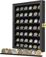 Jinchuan Military Challenge Coin Display Case Lockable Cabinet Rack Holder Shadow Box with Removable 2 Grooves Shelves and Anti Fade Acrylic Glass for Casino Poker Chips Collectibles (Large-Black)