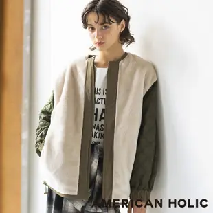 AMERICAN HOLIC 2Way雙面絎縫x毛感拼接拉鍊長版外套(HA37L0Z03K0)