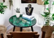 18" Round Malachite Stone Top Console Coffee Table Gemstone Counter Bar Desk Dec