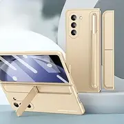 [Jarttarn] Compatible with Samsung Galaxy Z Fold 5 Foldable Screen Phone Case with Pen Slot & Stand 2-in-1 All-in-One Protective Case Cover Film All-in-One for Galaxy Z Fold 5 (Beige)