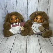 Robert Raikes Bear Brett 20401 & Ashley 20400 Bunny Rabbit Stuffed Set Wood Face