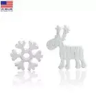 Fashion Women 925 Sterling Silver Studs Snowflakes Elk Asymmetry Earrings 1200