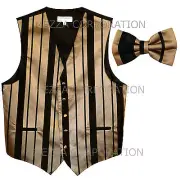 New Men's Tuxedo Vest Waistcoat Stripes Bowtie prom wedding party Black Mocca