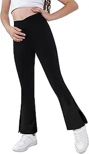 [rrhss] Teen Girls Bootcut Yoga Pants Kids Active Crossover Split Hem Flare Leggings with Pockets