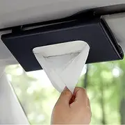 Car Tissue Holder, Upgraded Version Hanging Tissue Holder for Car, Premium PU Leather Car Tissue Holder Visor for Universal Auto, Easy Use (Black)