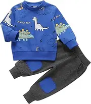 [aturustex] Toddler Baby Boys Dinosaur Outfits Shirt Tanl Top Patchwork Pants 2Pcs Summer Clothes Sets