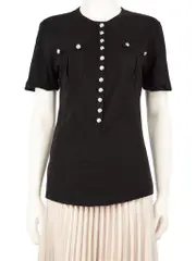 Black Button Detail Pocket T-Shirt