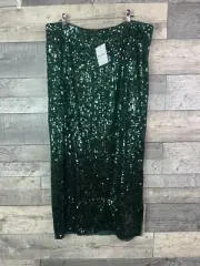 Whistles Sequin Midi Skirt UK 16 Dark Green Column Side Split Party Cocktail