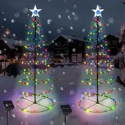 2 Pcs LED Spiral Solar Christmas Tree Lights 32 Inch Outdoor Xmas Decorations 8 Modes Energy Power Pathway Waterpoof Light Up Prelit Trees Multi Colour