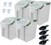 [Begino] Large Flour Storage Container Bin 25lb, 4Pack Airtight Rice Storage Containers with Wheels Seal Locking Lid, BPA Free with Measuring Cup&Scoop for Flour, Rice, Grain(Green)