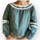 NWT Luna Moon Floral Peasant Blouse – Size Large – Teal Blue Orange Crochet
